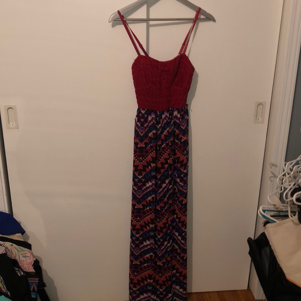 Long red top and design bottom maxi dress